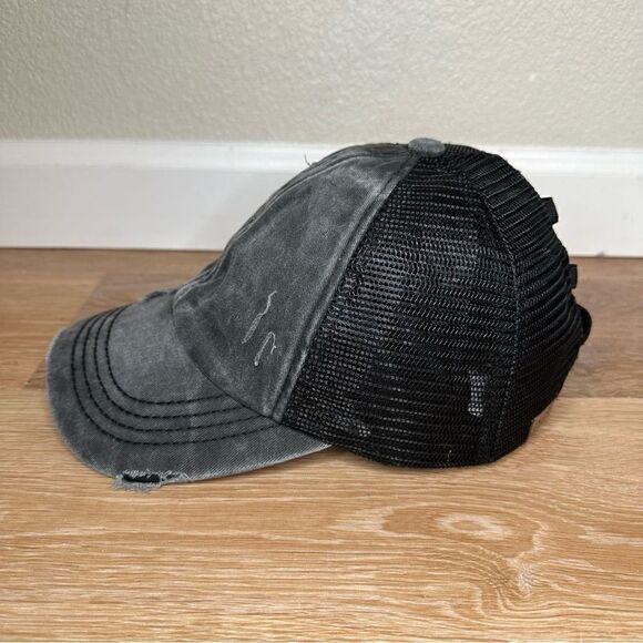 C.C Exclusives Gray Distressed Criss Cross Back Ponytail Hat - Picture 4 of 11